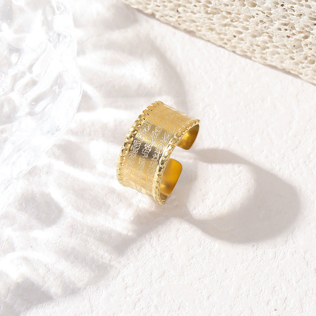 HilalHaven Elegant Inscription Ayatul Kursi Minimalist Ring — Timeless Titanium Steel - Golden - image 3