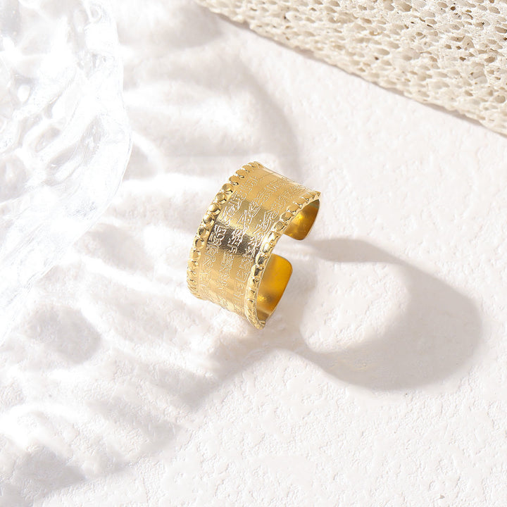 HilalHaven Elegant Inscription Ayatul Kursi Minimalist Ring — Timeless Titanium Steel - Golden - image 3