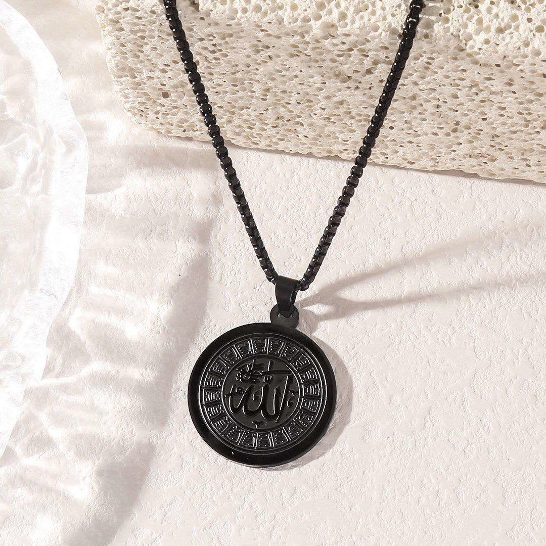 HilalHaven Ninety-Nine Virtues Allah Calligraphy Pendant Necklace — Polished Titanium Steel - Black - image 2