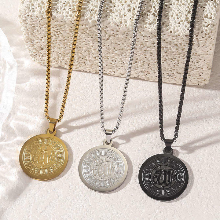 HilalHaven Ninety-Nine Virtues Allah Calligraphy Pendant Necklace — Polished Titanium Steel - image 3