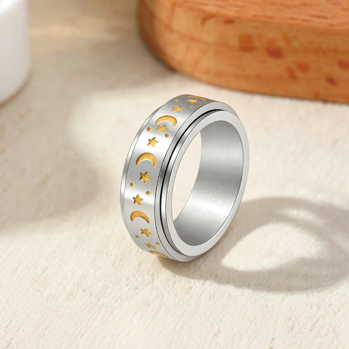 HilalHaven Twilight Luminescence Crescent &amp; Star Glowing Rotating Ring - Silver - US12 - image 8