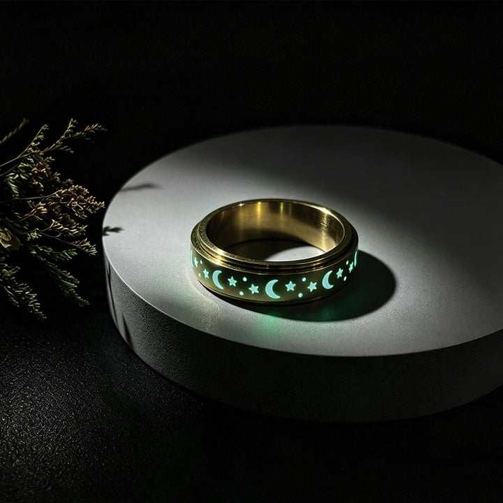 HilalHaven Twilight Luminescence Crescent &amp; Star Glowing Rotating Ring - image 0