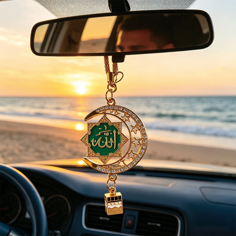 HilalHaven Crescent Sanctuary Allah Crescent &amp; Sta Car Pendant - Green - image 7