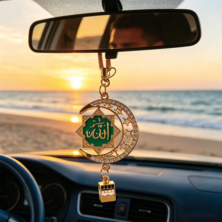 HilalHaven Crescent Sanctuary Allah Crescent &amp; Sta Car Pendant - Green - image 7