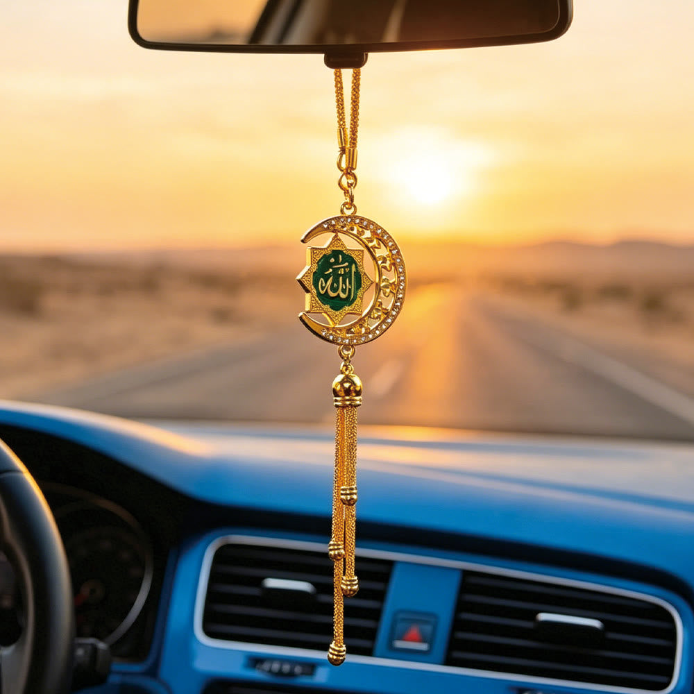 FREE TODAY: Crescent Order Allah Calligraphy Enamel Car Pendant - Green&amp;Golden - image 2