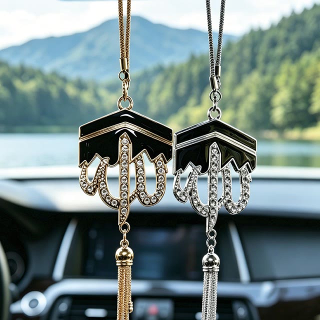 HilalHaven Kaaba Silhouette Allah Enamel Tassel Car Pendant - image 0