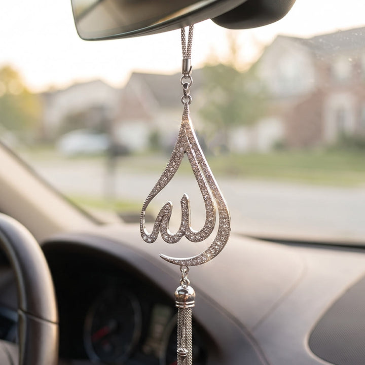 HilalHaven Crescent Tear Allah Car Pendant - Silver - image 2