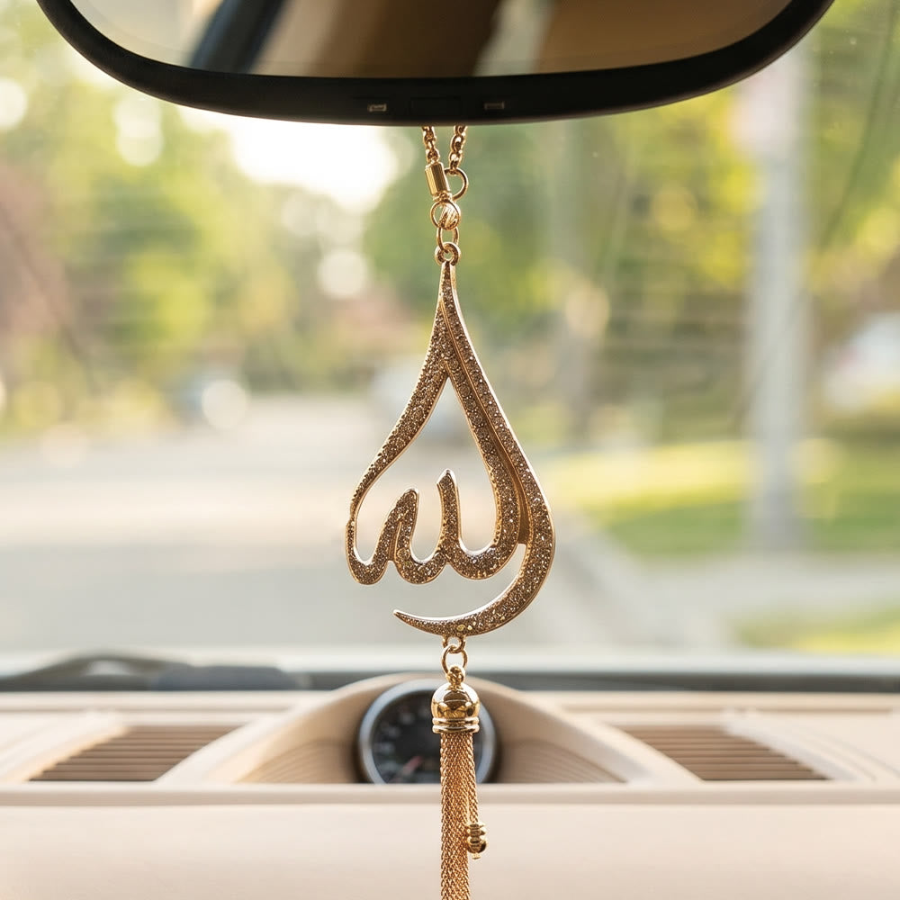 HilalHaven Crescent Tear Allah Car Pendant - Golden - image 0