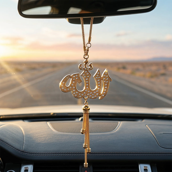 HilalHaven Encrusted Divine Allah Tassel Car Pendant - Golden - image 4