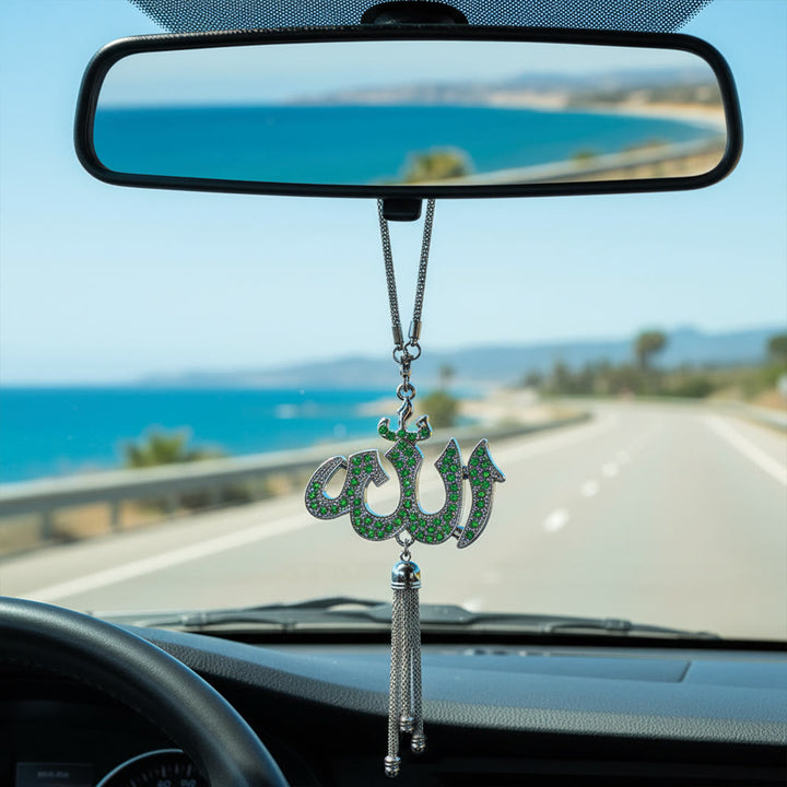 HilalHaven Encrusted Divine Allah Tassel Car Pendant - Green - image 2