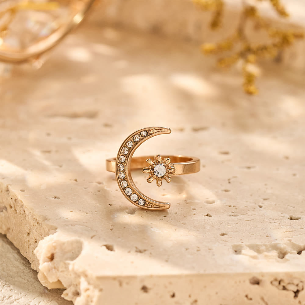 HilalHaven Celestial Duo Crescent &amp; Star Crystal Statement Ring - image 3