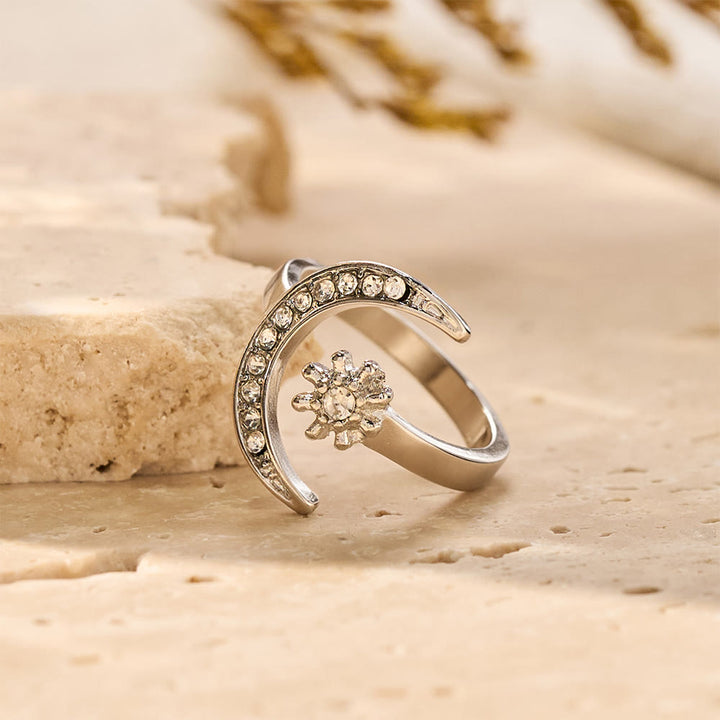 HilalHaven Celestial Duo Crescent &amp; Star Crystal Statement Ring - Silver - image 6