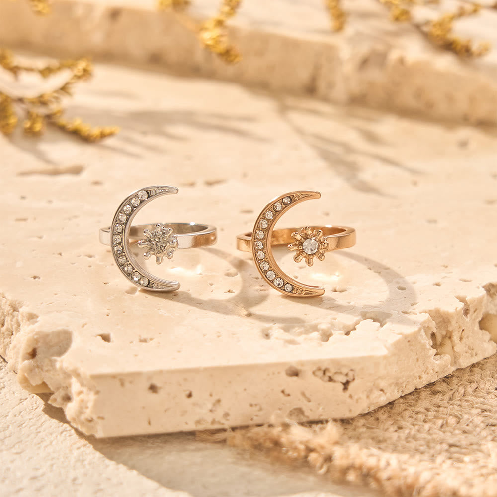 HilalHaven Celestial Duo Crescent & Star Crystal Statement Ring - image 0