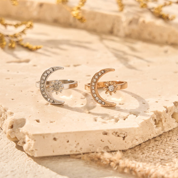 HilalHaven Celestial Duo Crescent &amp; Star Crystal Statement Ring - image 0
