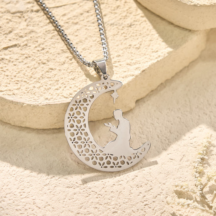 HilalHaven Lunar Devotion Openwork Crescent Necklace  - image 0