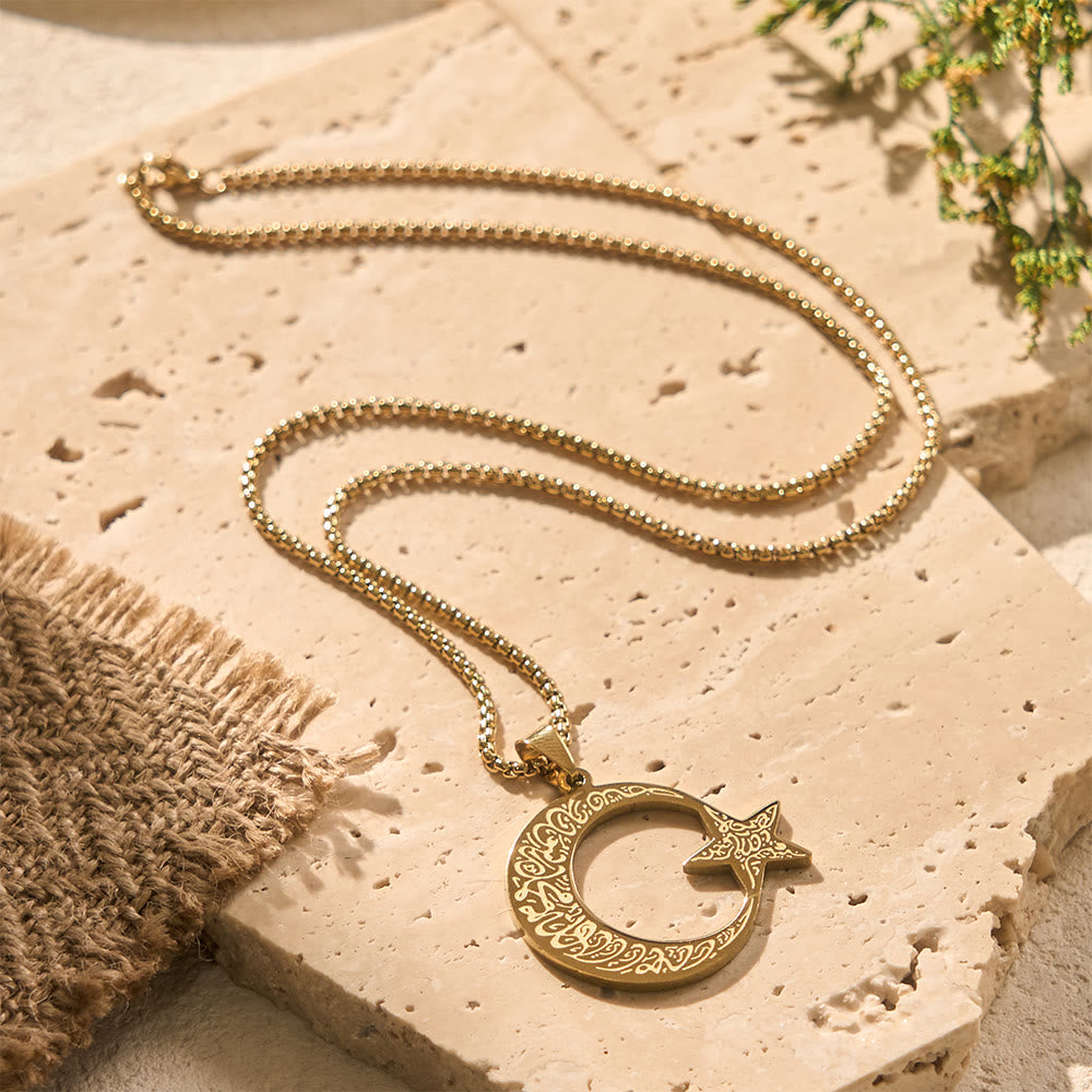 HilalHaven Midnight Motif Ornate Shahada Crescent &amp; Star Necklace  - image 1