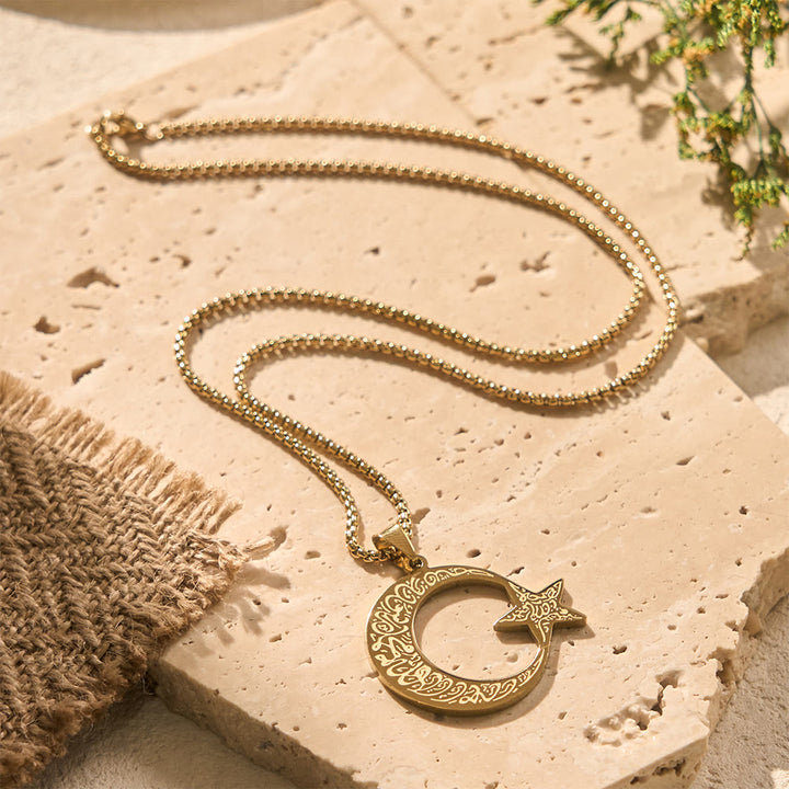 HilalHaven Midnight Motif Ornate Shahada Crescent &amp; Star Necklace  - image 1