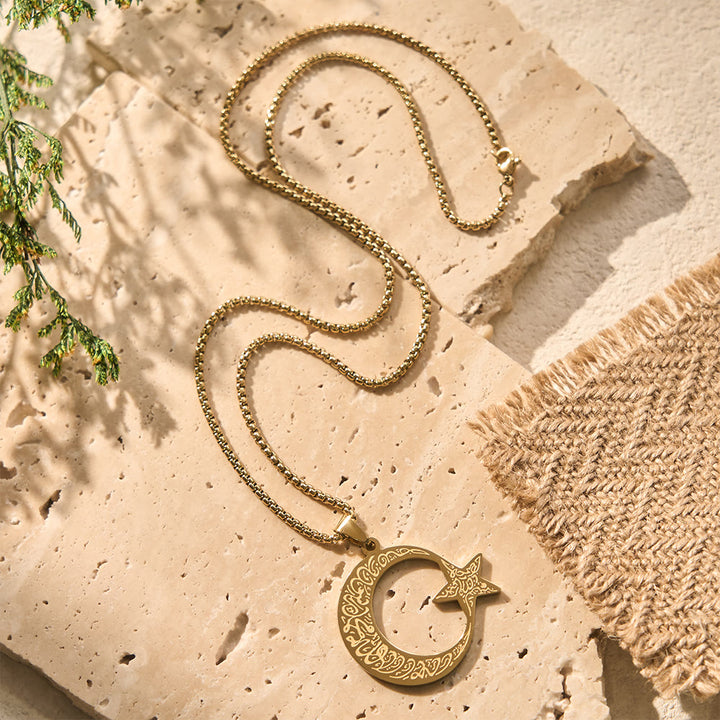 HilalHaven Midnight Motif Ornate Shahada Crescent &amp; Star Necklace  - image 2