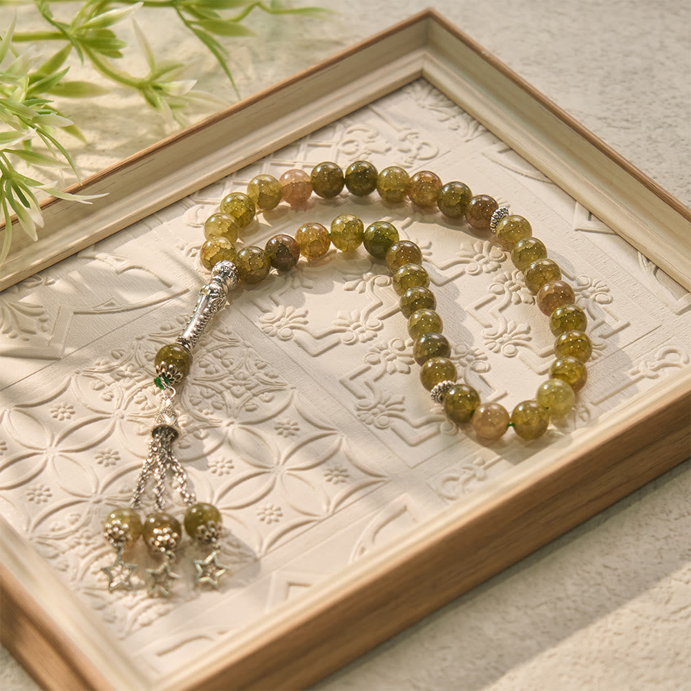HilalHaven Celestial Whisper Faceted Glass 33 Beads Tasbih - Olive Green - image 0