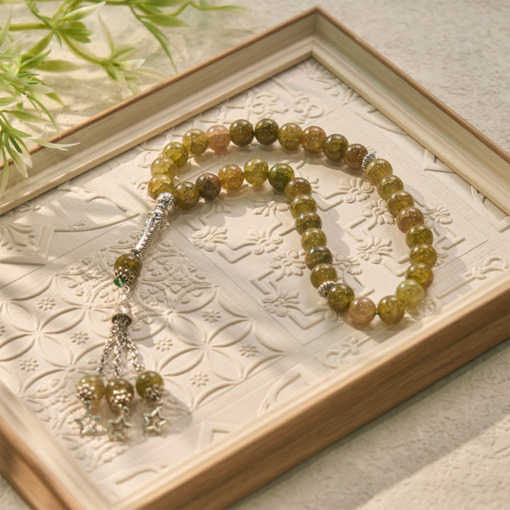 HilalHaven Celestial Whisper Faceted Glass 33 Beads Tasbih - Olive Green - image 0