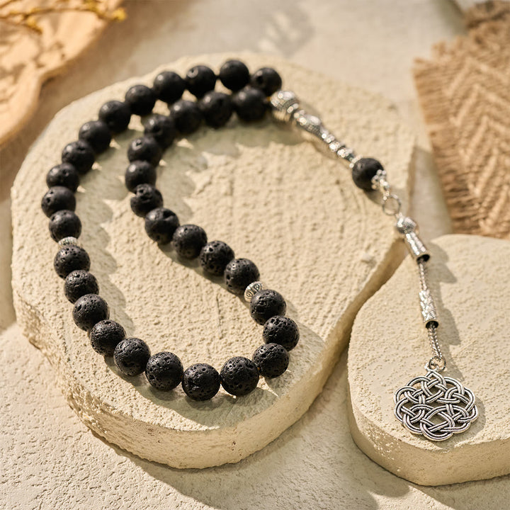 HilalHaven Volcanic Harmony Matte Black Stone 33 Beads Tasbih — Timeless Design - Black Volcanic Stone - image 1