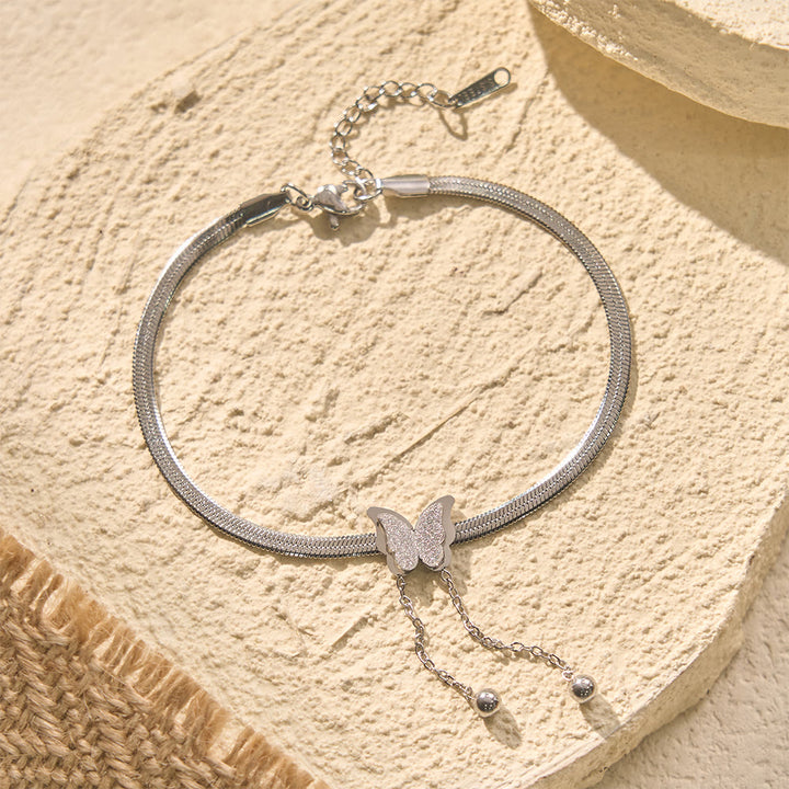 HilalHaven "Lunar Flutter" Butterfly Charm Tassel Bracelet - Silver - image 6