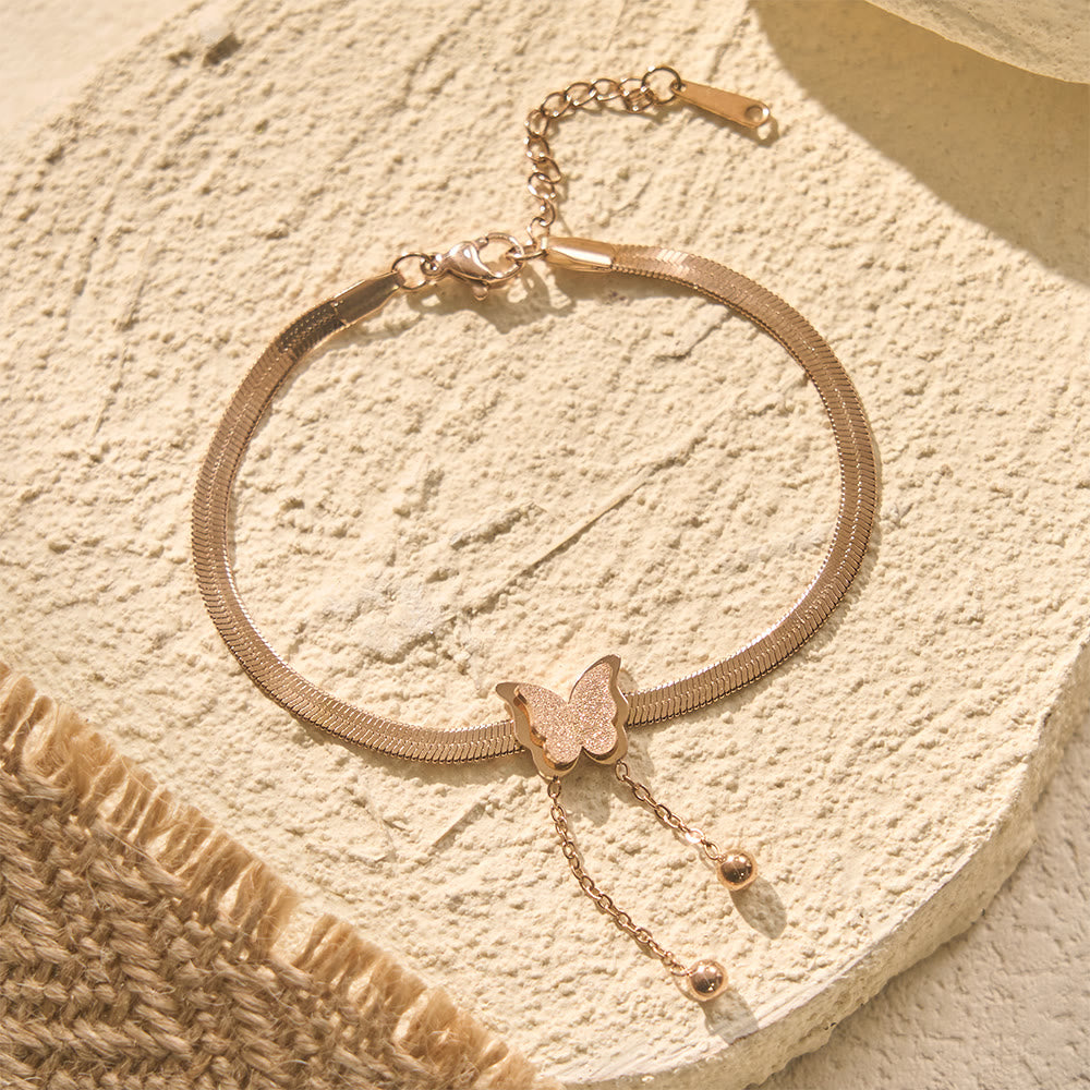 HilalHaven "Lunar Flutter" Butterfly Charm Tassel Bracelet - Rose Golden - image 3
