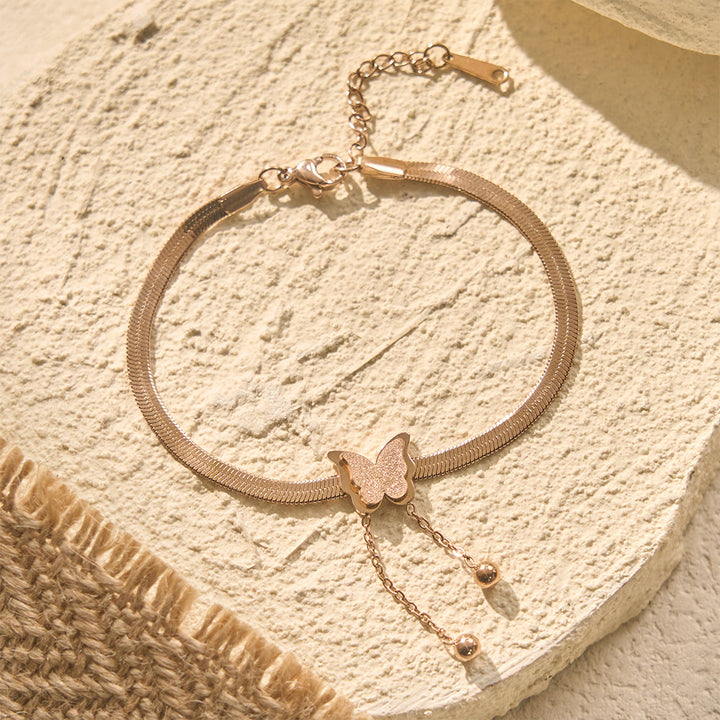 HilalHaven "Lunar Flutter" Butterfly Charm Tassel Bracelet - Rose Golden - image 3