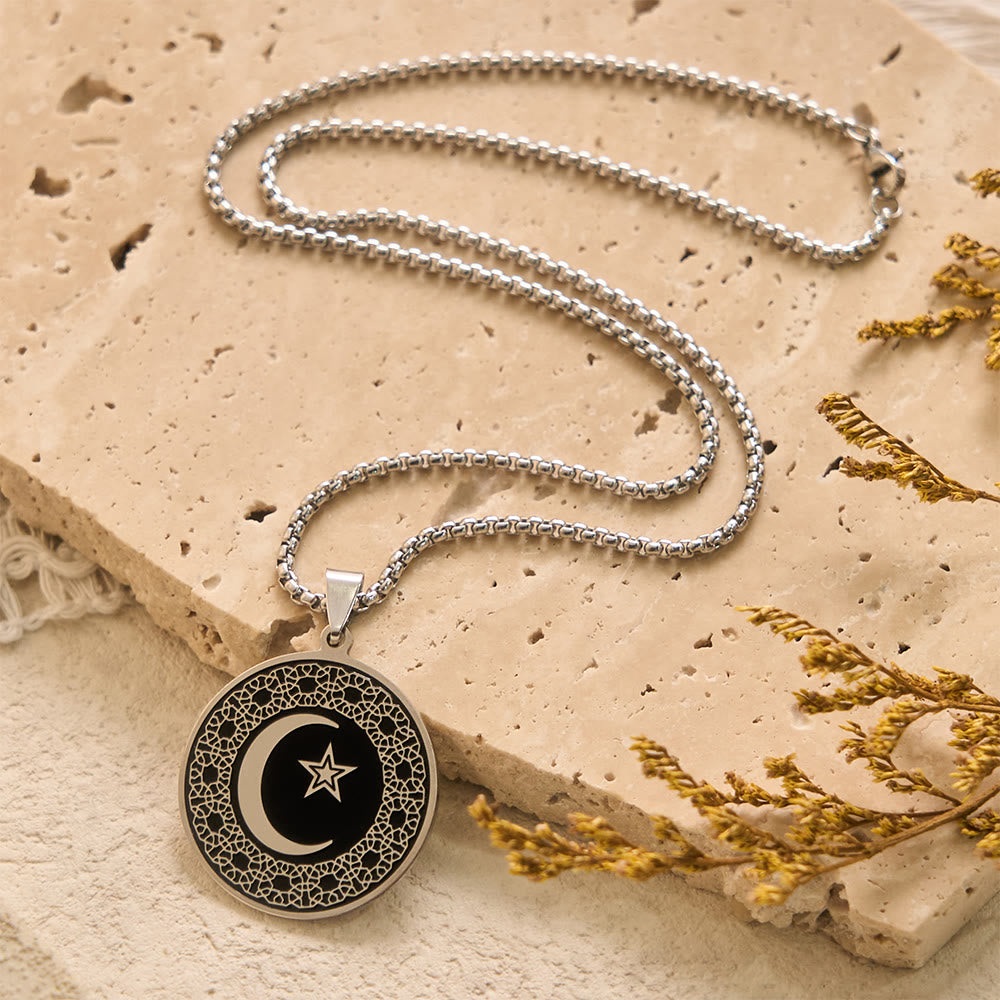 HilalHaven Lattice Moon Geometric Crescent & Star Necklace - image 1
