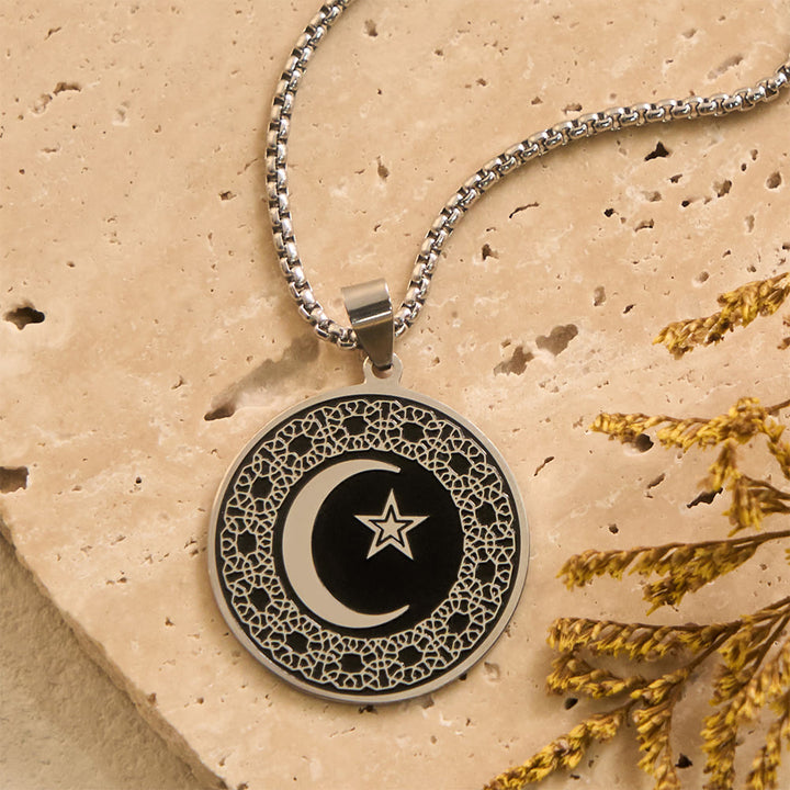 HilalHaven Lattice Moon Geometric Crescent &amp; Star Necklace - Silver - image 0