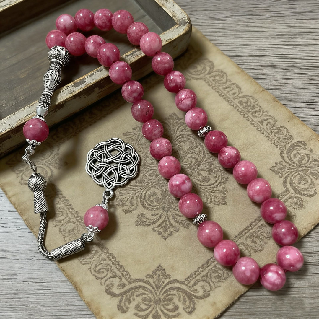HilalHaven "Rose Knot Tasbih" Natural Stone 33 Beads Tasbih  - image 2