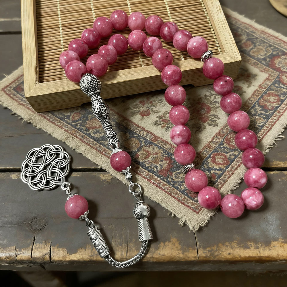 HilalHaven "Rose Knot Tasbih" Natural Stone 33 Beads Tasbih  - image 1