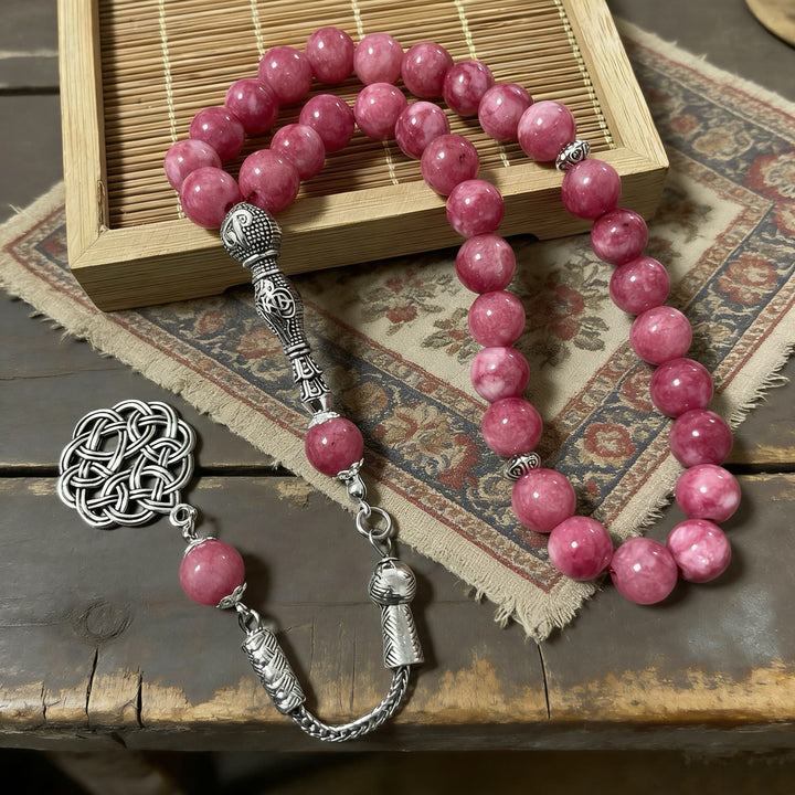 HilalHaven "Rose Knot Tasbih" Natural Stone 33 Beads Tasbih  - image 1