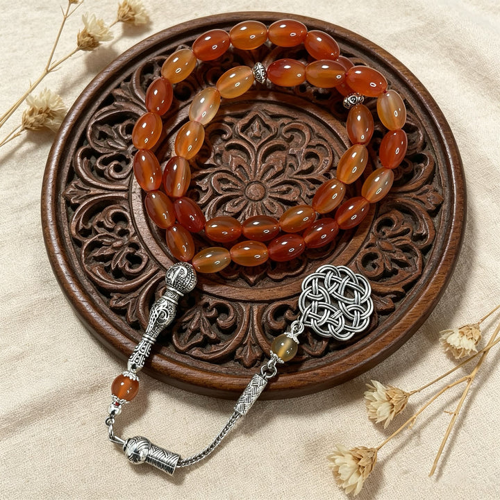 HilalHaven Sunset Glow Natural Stone 33 Beads Tasbih  - Brown - image 0