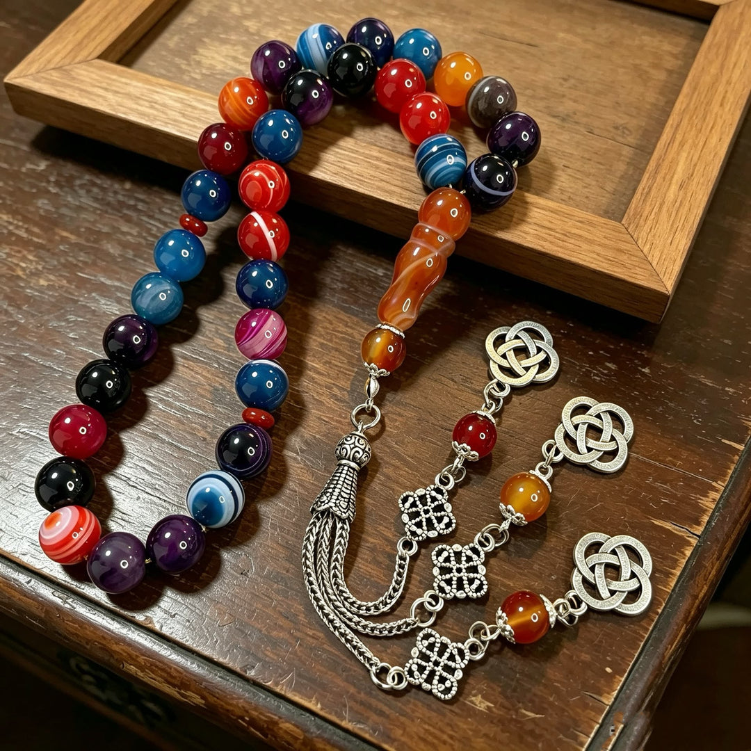 HilalHaven Chromatic Harmony Natural Agate 33 Beads Tasbih  - image 2