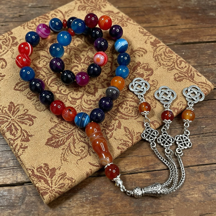 HilalHaven Chromatic Harmony Natural Agate 33 Beads Tasbih  - image 0