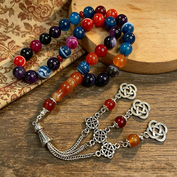 HilalHaven Chromatic Harmony Natural Agate 33 Beads Tasbih  - Colorful - image 1