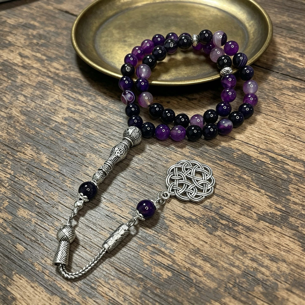 HilalHaven Violet Veil Natural Stone 33 Beads Tasbih - image 1