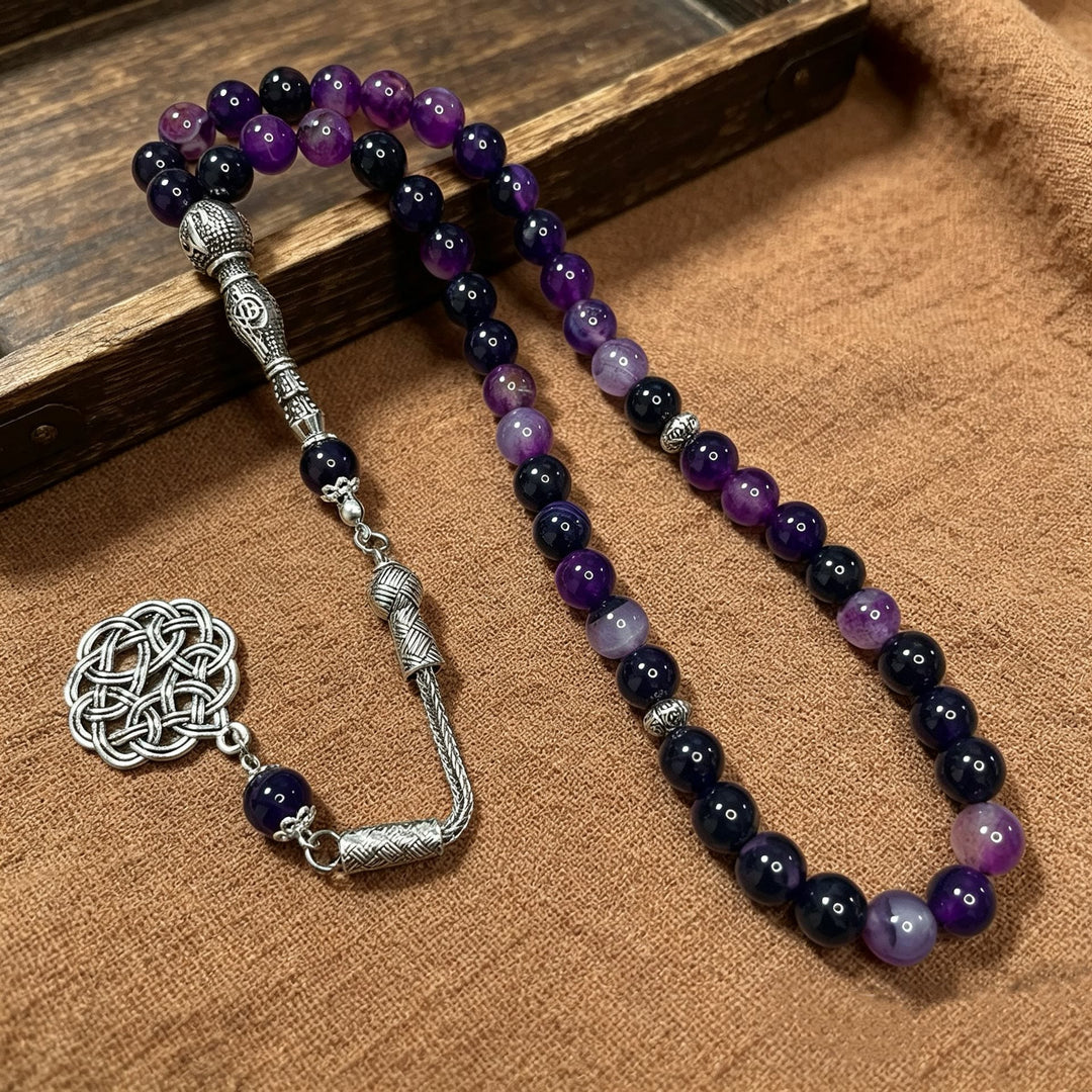 HilalHaven Violet Veil Natural Stone 33 Beads Tasbih - Purple Stone with Veins - image 0