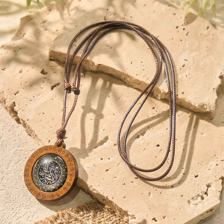 HilalHaven Sacred Testimony Shahada Engraved Pendant Necklace  - Wooden - image 3
