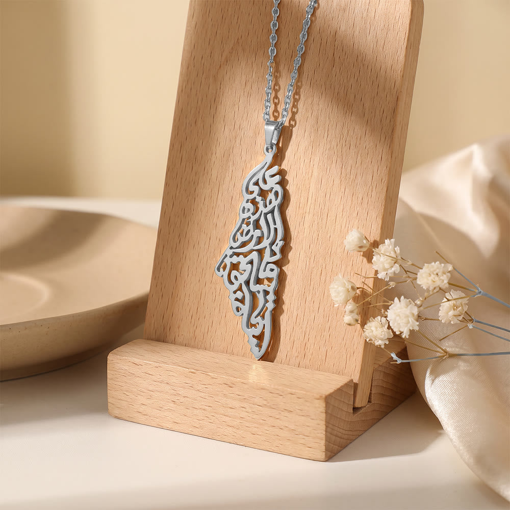 HilalHaven Land of Belonging Palestine Silhouette Pendant Necklace  - Silver - image 11