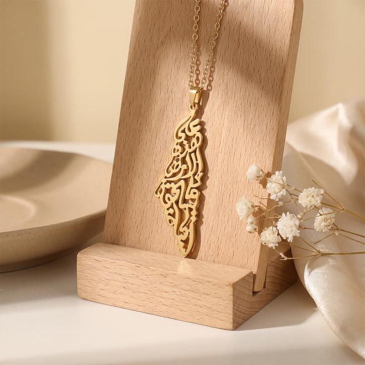 HilalHaven Land of Belonging Palestine Silhouette Pendant Necklace  - Golden - image 3