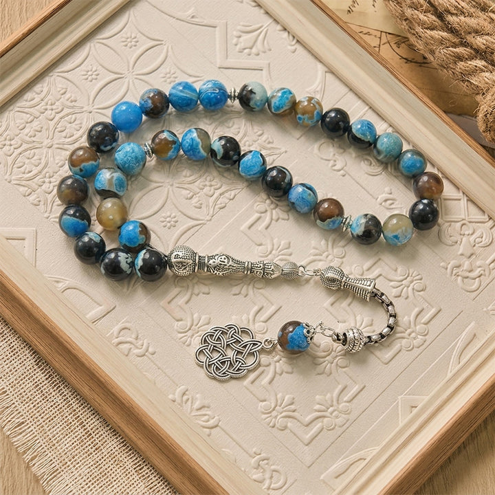 HilalHaven Echoes of the Sky Swirled Natural Agate 33 Beads Tasbih - 33 Beads Tasbih - image 0