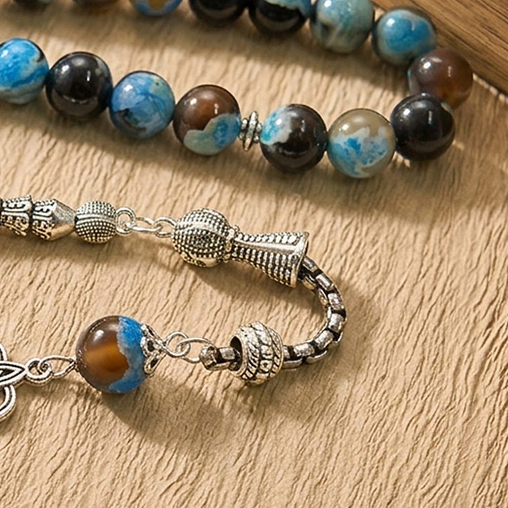 HilalHaven Echoes of the Sky Swirled Natural Agate 33 Beads Tasbih - image 2