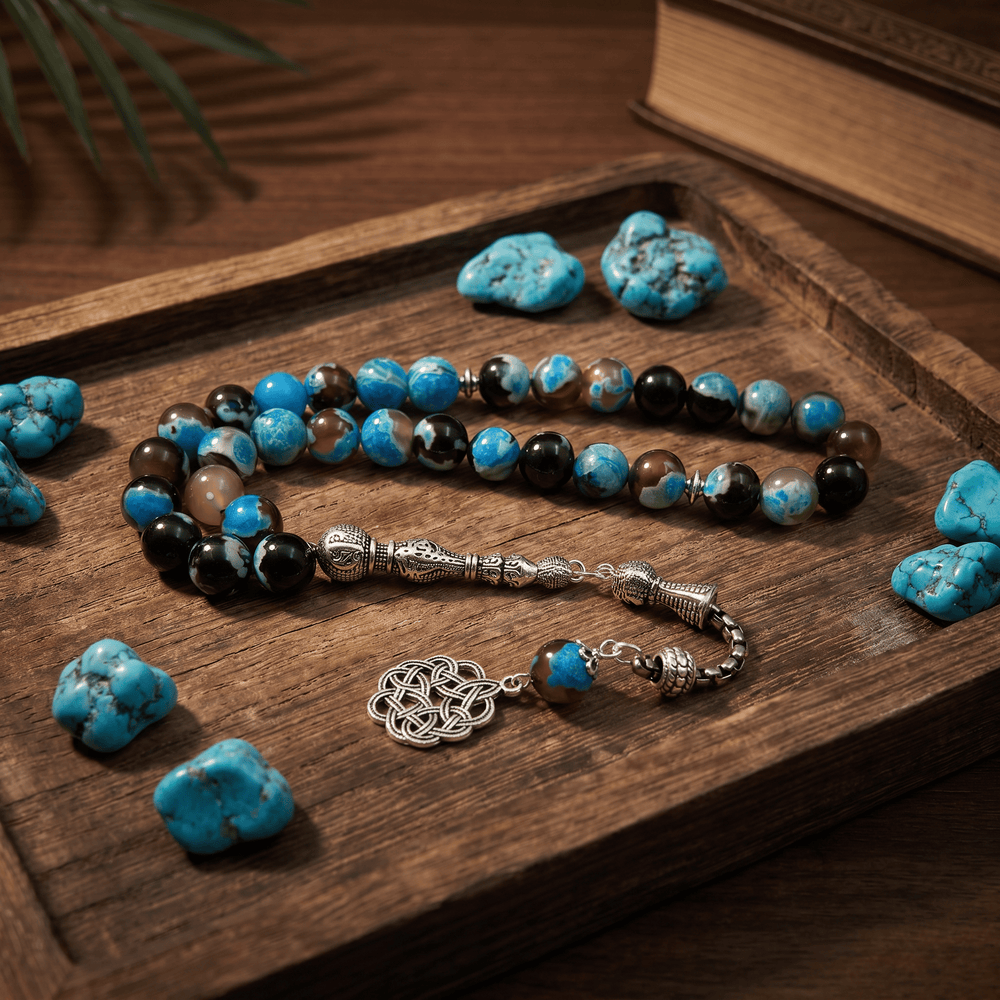 HilalHaven Echoes of the Sky Swirled Natural Agate 33 Beads Tasbih - image 1