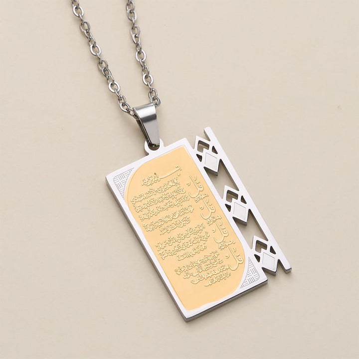 FREE Today: Grille Blessing 4 Quls Openwork Frame Calligraphy Necklace  - Golden&amp;Silver - image 12