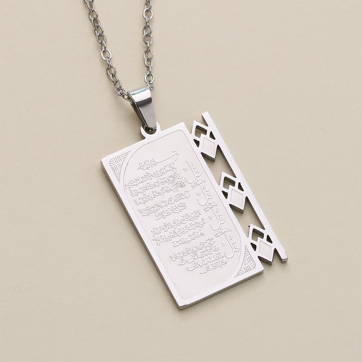 FREE Today: Grille Blessing 4 Quls Openwork Frame Calligraphy Necklace  - Silver - image 6