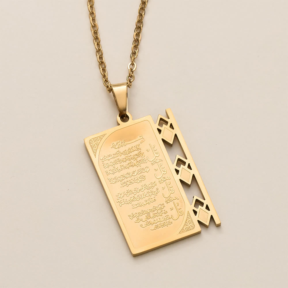 FREE Today: Grille Blessing 4 Quls Openwork Frame Calligraphy Necklace  - Golden - image 3