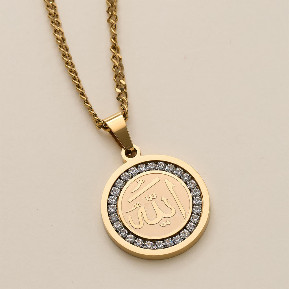 HilalHaven Blessed Orb Round Medallion Pendant  — Sparkling Crystal Frame Premium Polished Stainless Steel Carved Pendant - image 4