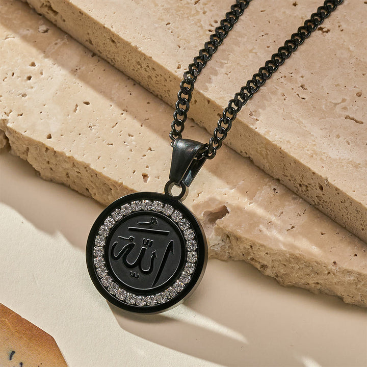 HilalHaven Blessed Orb Round Medallion Pendant  — Sparkling Crystal Frame Premium Polished Stainless Steel Carved Pendant - image 11